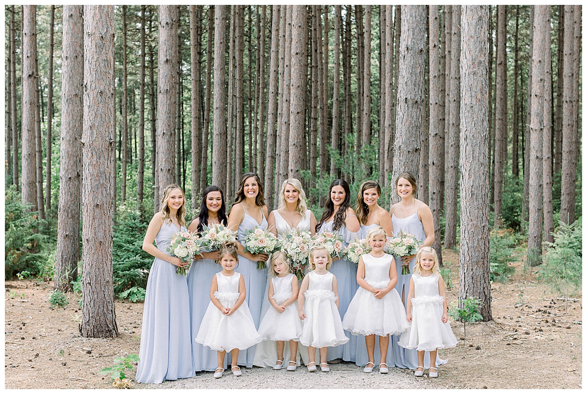 Pinewood wedding bridesmaids and flower girls