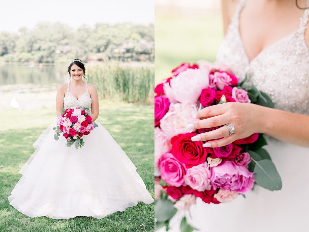 Bride with hot pink wedding bouquet