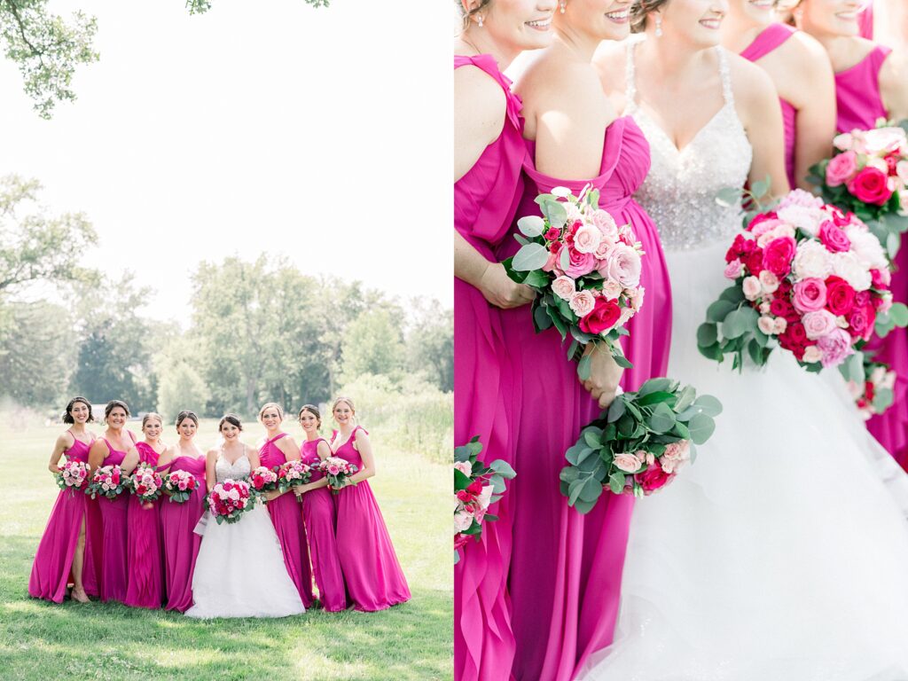 Hot pink wedding bridesmaids dresses
