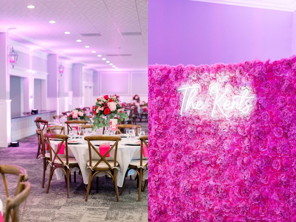 Hot pink wedding reception decor